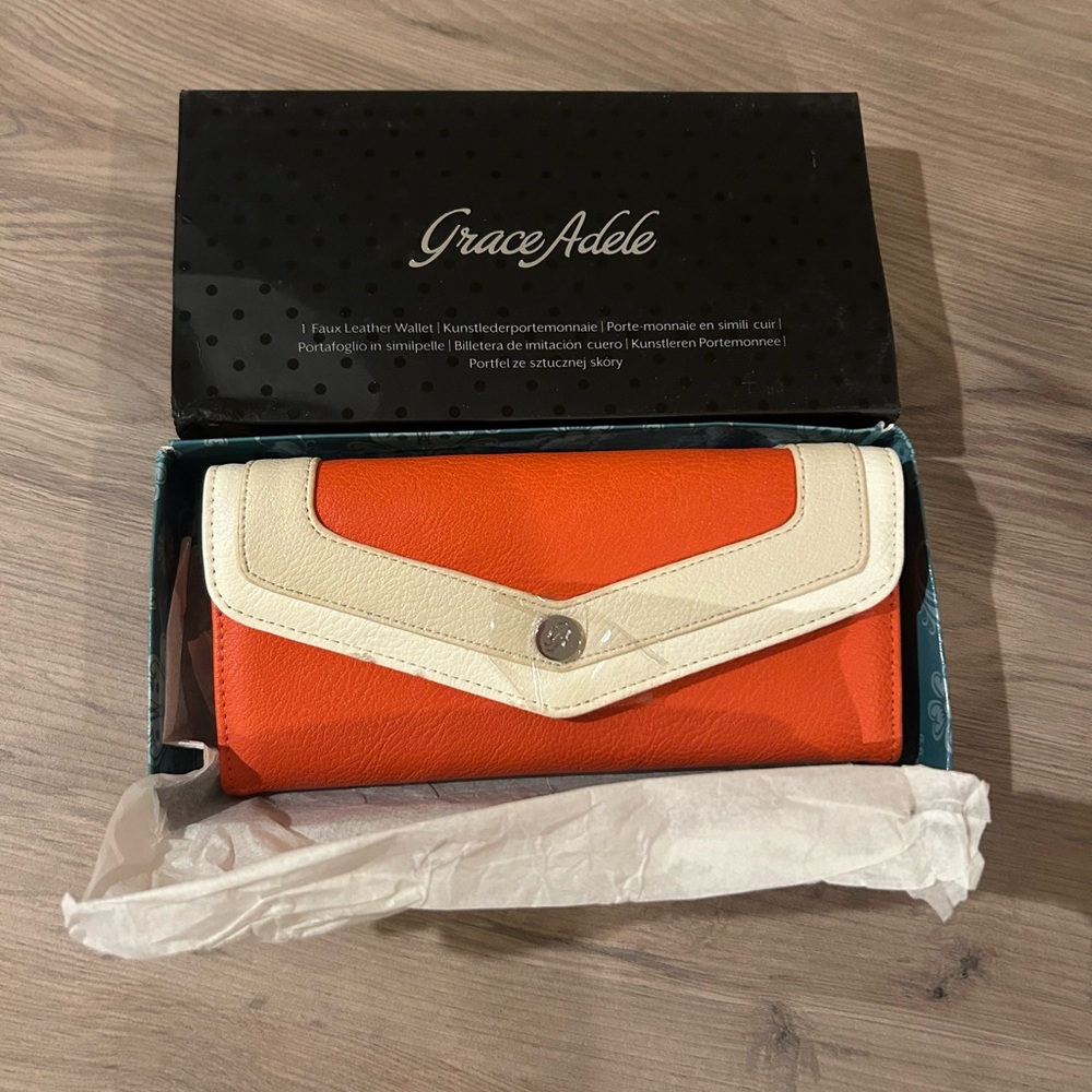 Grace Adele Orange and Cream Envelope-Style Wallet NIB